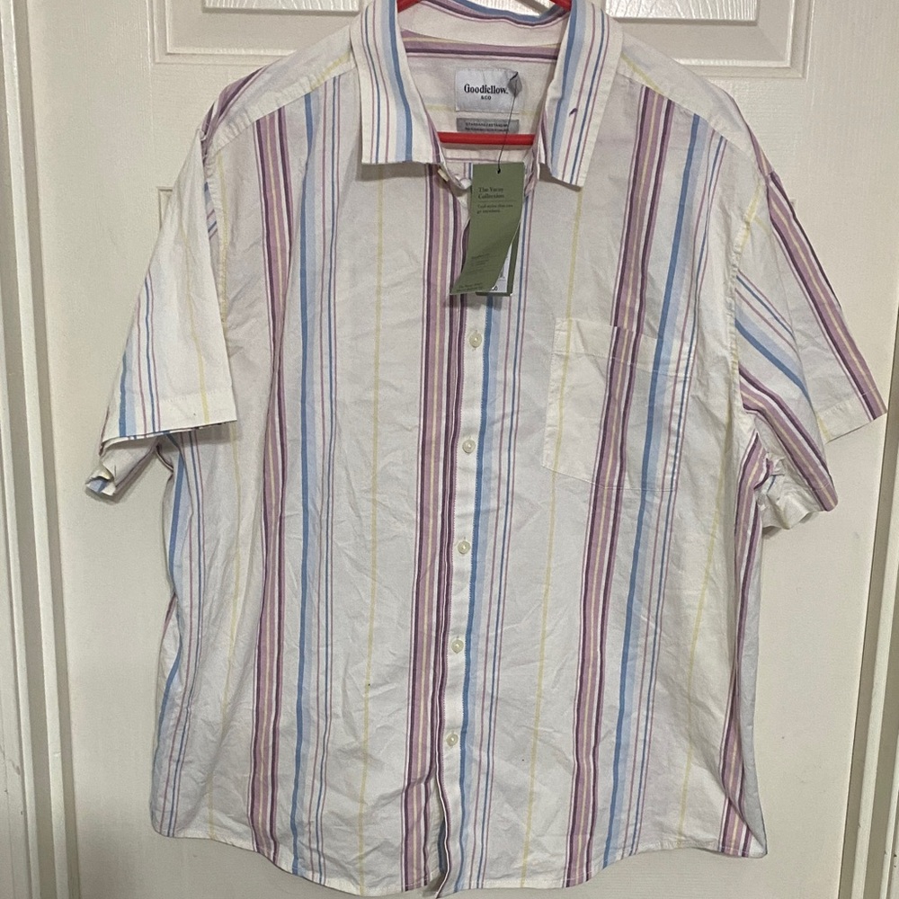 Goodfellow & Co Men's Striped Button Down Shirt - White, Blue, Red